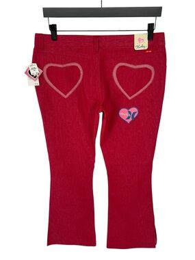 NWT Vtg Y2K Hurley Heartbreaker Red Wide Leg Hip Hugger Jeans with Side Slits 7